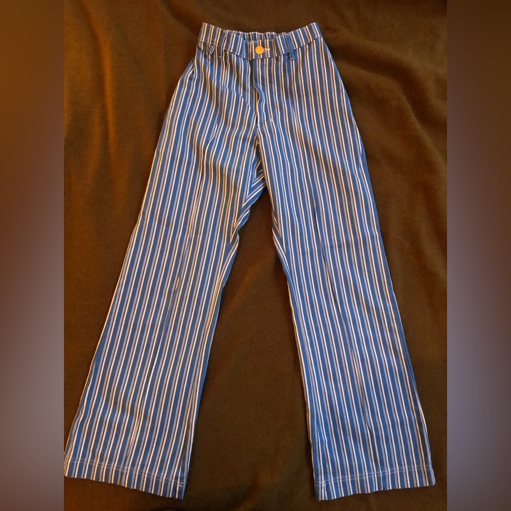 Big Bud Western Pants—  XS blue + white stripe